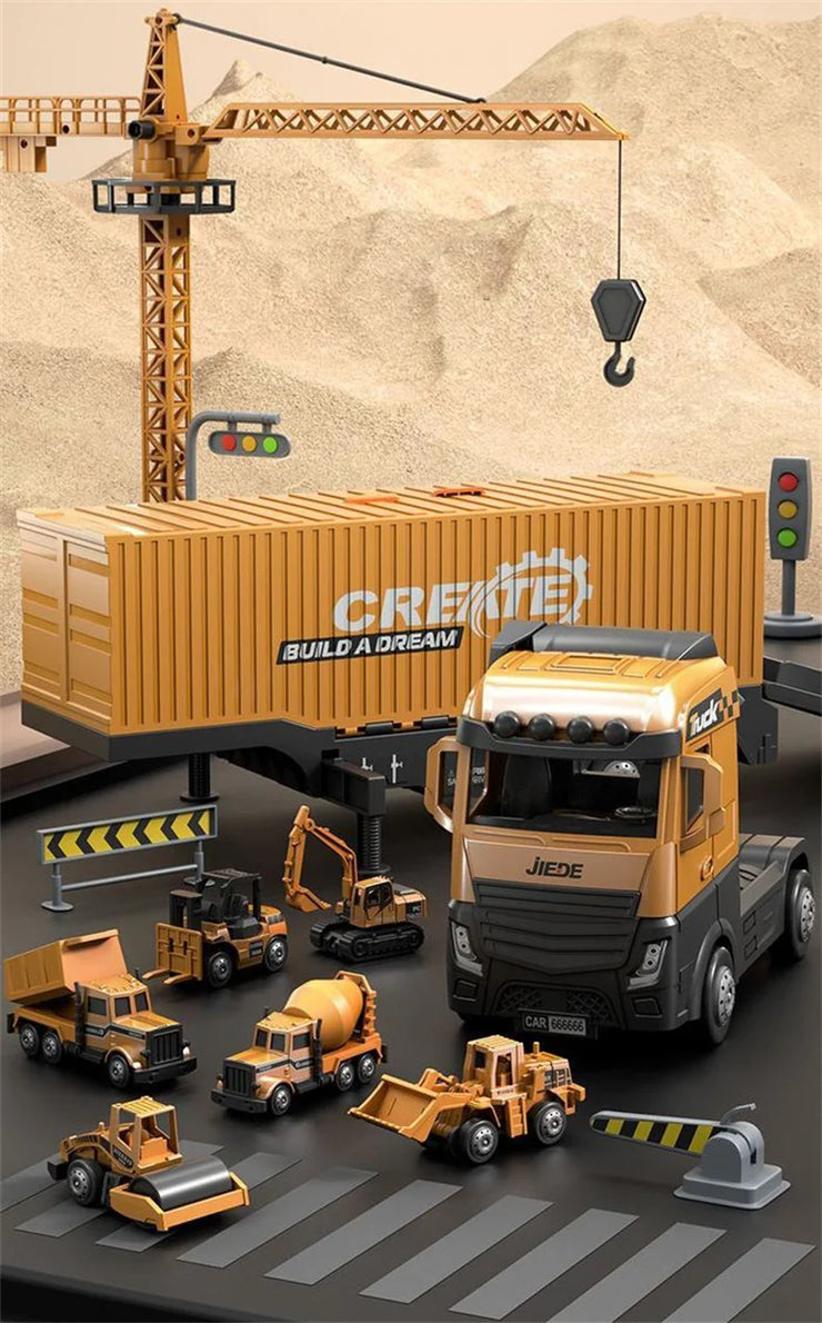 Alloy Construction Vehicle Set – Bulldozer, Crane, Excavator & Truck Models for Kids