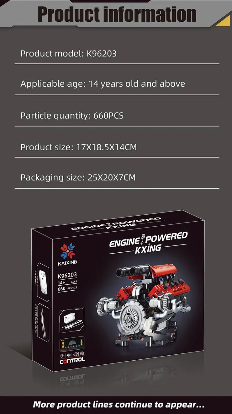 660PCS V8 Engine Model Technical Building Blocks K96203 With Motor + LED Light APP Control Programmable Cars Assembly Bricks Toy