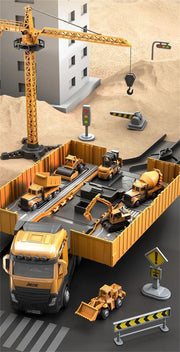 Alloy Construction Vehicle Set – Bulldozer, Crane, Excavator & Truck Models for Kids