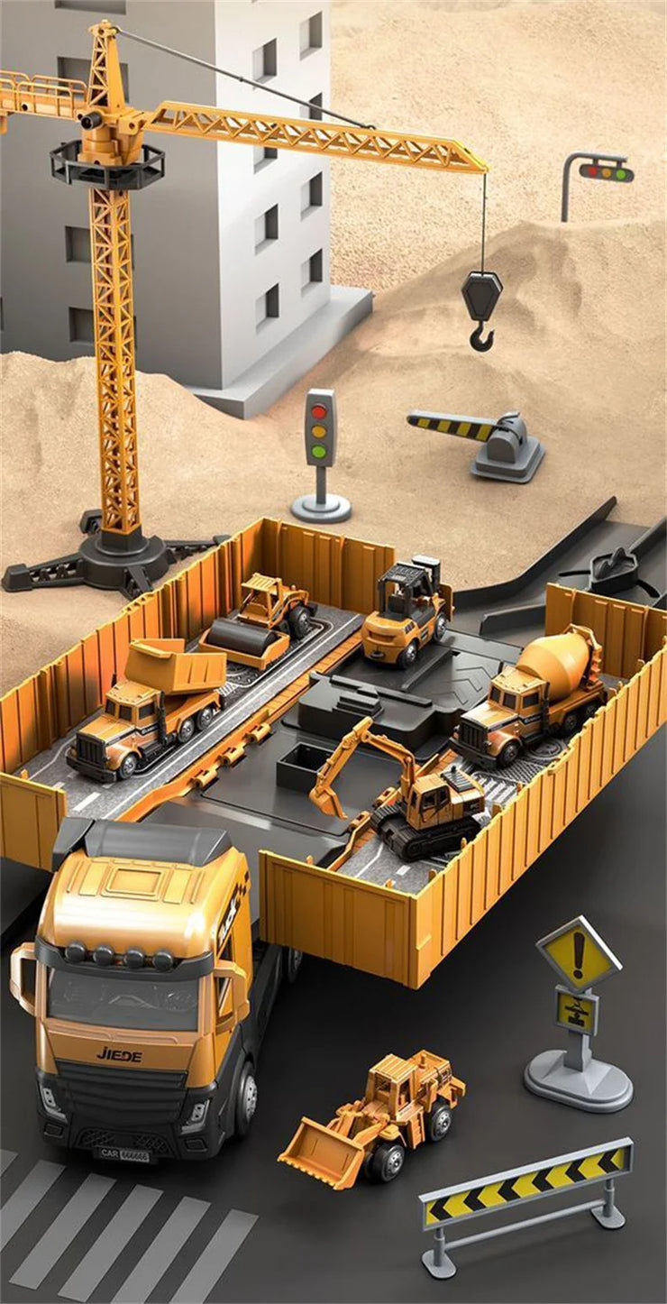 Alloy Construction Vehicle Set – Bulldozer, Crane, Excavator & Truck Models for Kids