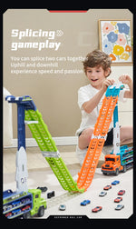 3D Rail Flying Car Set – Inertial Power Puzzle Track with Transforming Alloy Vehicles