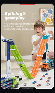 3D Rail Flying Car Set – Inertial Power Puzzle Track with Transforming Alloy Vehicles