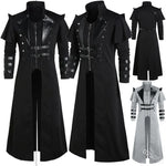 Vintage Steampunk Assassin Costume – Black Gothic Split Jacket with Medieval Pirate and Elven Style for Adult Men