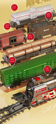 Retro Steam Train Track Set – Electric Locomotive with Smoke, Lights, Sound, Cargo Cars & Tracks for Kids