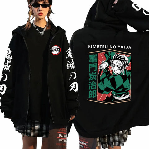 Anime Demon Slayer Zip Up Hoodies Kamado Nezuko And Kamado Tanjirou Print Men Women Harajuku Sweatshirt