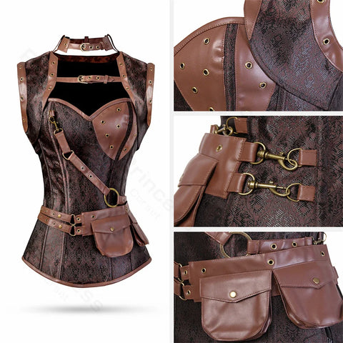 Steampunk Pirate Costume for Women – Cagalli Yulia cosplay Leather Corset Top with Drawstring Skirt Plus Size