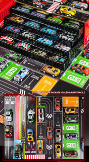 48-Piece Mini Racing Car Set with Play Map & 4-Level Garage – Gift Box Edition for Kids