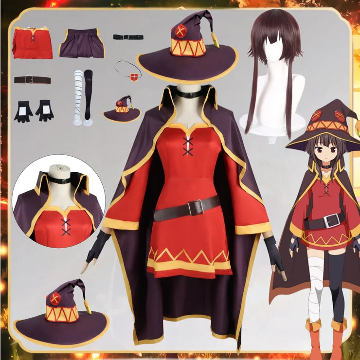 Megumin Cosplay Costume – Anime Sorceress Dress with Wig for Women, Perfect for Halloween and Cosplay Events