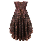 Brown Medieval Gothic Steampunk Faux Leather Overbust Corset with Skirt – Plus Size Pirate Costume Dress