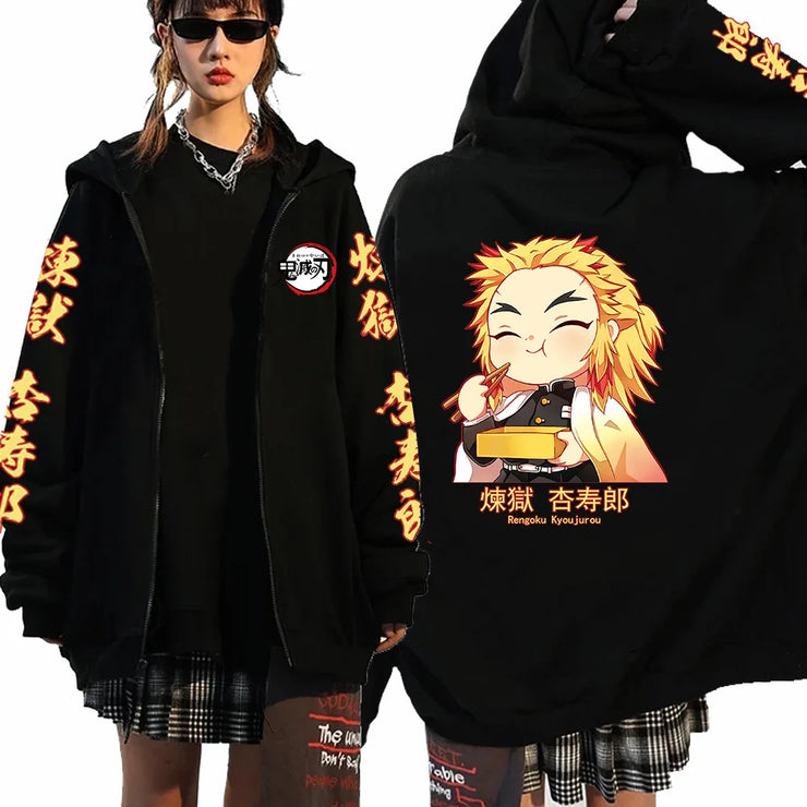 Anime Demon Slayer Zip Up Hoodies Kamado Nezuko And Kamado Tanjirou Print Men Women Harajuku Sweatshirt