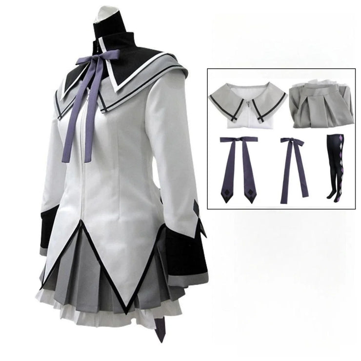 Akemi Homura Cosplay Costume – Puella Magi Madoka Magica Combat Dress with Bow, Wig, and Uniform for Halloween or Party Events