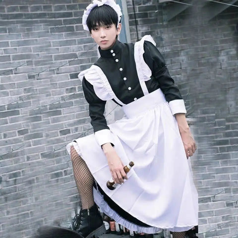 Unisex Maid Cosplay Costume – Long Lolita Apron Dress for Women and Men, Inspired by Anime and Jujutsu Kaisen Café Style