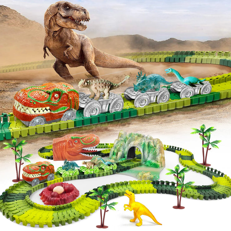 Dinosaur World Road Race Track Set – Flexible Track with Dinosaur Toys and Racing Car for Kids