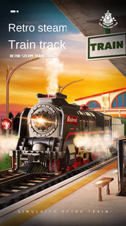 Retro Steam Train Track Set – Electric Locomotive with Smoke, Lights, Sound, Cargo Cars & Tracks for Kids
