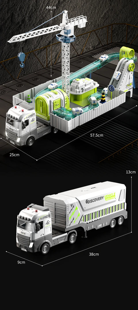 Space Railway Container Truck Diecast Set – Alloy Inertia Vehicles with Sound and Light for Kids