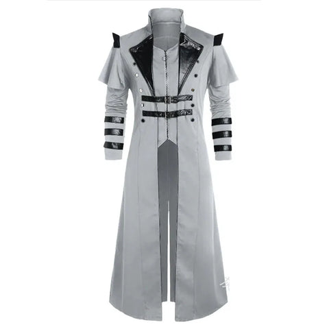 Vintage Steampunk Assassin Costume – Black Gothic Split Jacket with Medieval Pirate and Elven Style for Adult Men