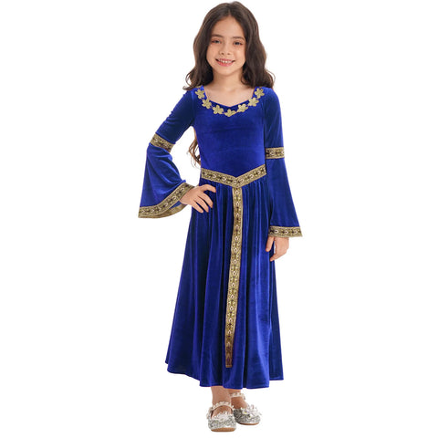 Girls Medieval Renaissance Velvet Dress Princess Queen Cosplay Costume Party Dress