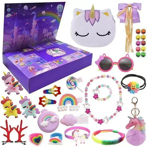 Christmas Advent Calendar Box Princess Dress Up Headwear Jewelry Set cute unicorn toys 24Days Countdown Calendar Xmas Gifts