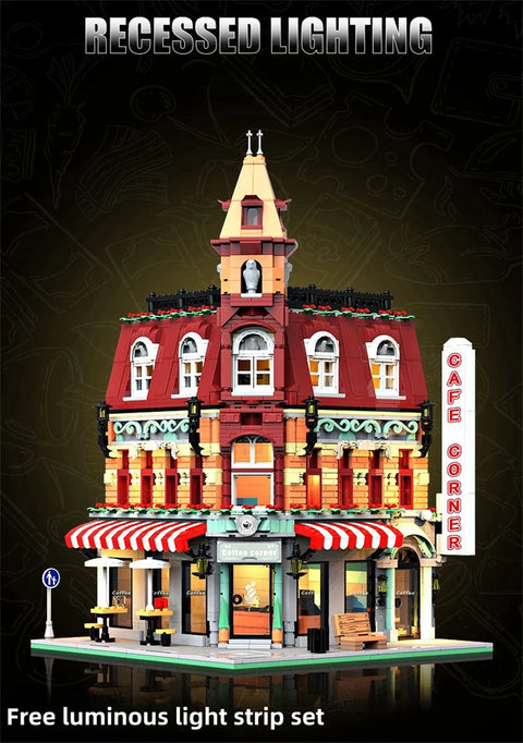 1456/1950/2225 pcs European Market Street Café Villa Store House MINI Bricks Building Blocks City Street View Scene Model