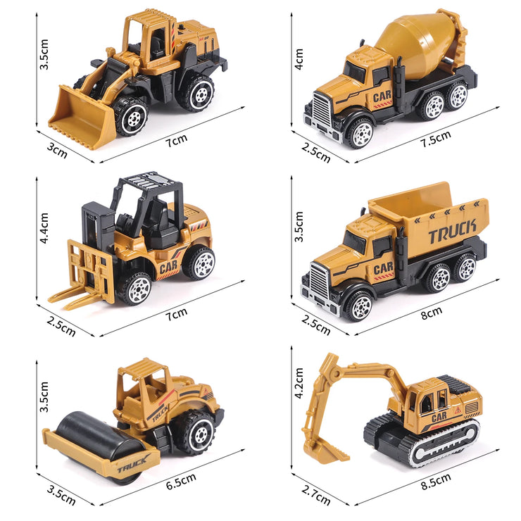 6-Piece Diecast Construction Vehicle Set – Alloy Loader, Tractor, Excavator & Trucks for Kids