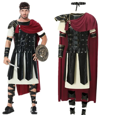 Medieval Roman Royal Knight Warrior Cosplay Halloween Costume For Men Adult Carnival Gladiators Soldier Cloak