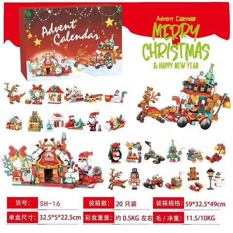 Christmas Advent Calendar Building Block Countdown 24 Days Xmas Christmas Tree Santa Deer Bricks Model Toys For Xmas Kids Gift