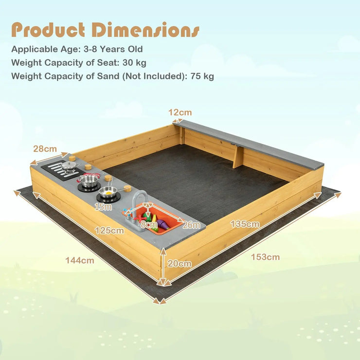 DORTALA Backyard Kids Sandbox Outdoor Wooden Sandpit