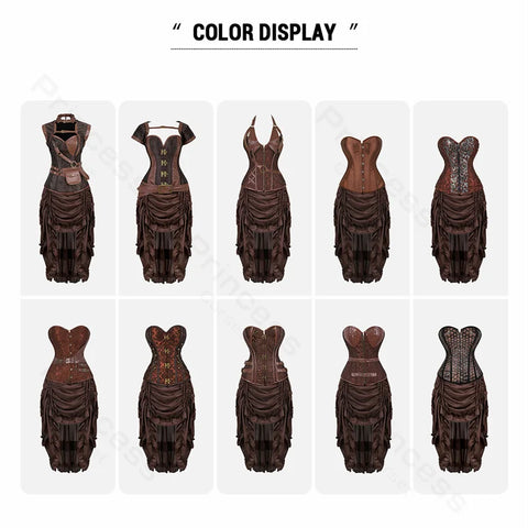 Steampunk Pirate Costume for Women – Cagalli Yulia cosplay Leather Corset Top with Drawstring Skirt Plus Size