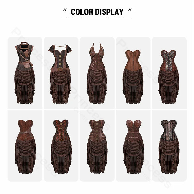 Steampunk Pirate Costume for Women – Cagalli Yulia cosplay Leather Corset Top with Drawstring Skirt Plus Size