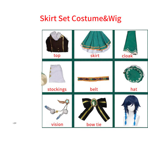Genshin Impact Venti Cosplay Costume Wig Dress