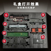 Retro Steam Train Track Set – Electric Locomotive with Smoke, Lights, Sound, Cargo Cars & Tracks for Kids