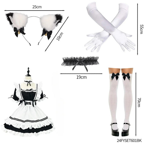 Black and White Lolita Maid Costume – Cute French Apron Dress Uniform for Cafe, Parties, and Cosplay