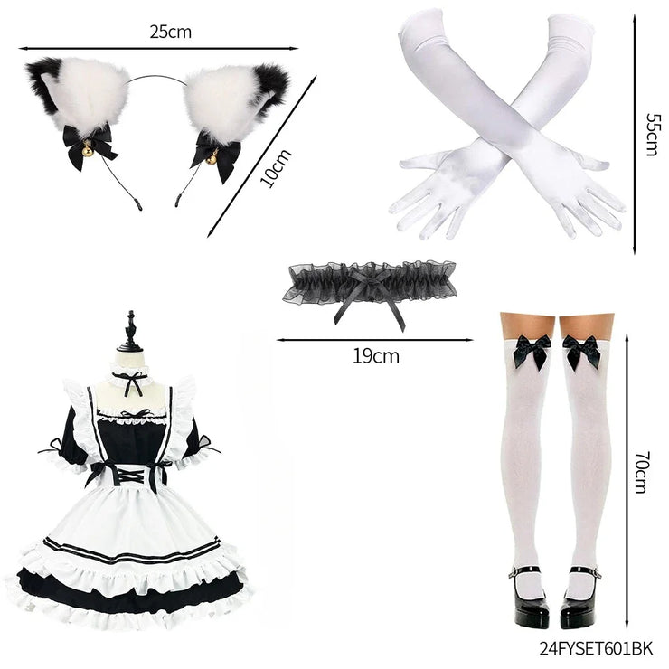 Black and White Lolita Maid Costume – Cute French Apron Dress Uniform for Cafe, Parties, and Cosplay
