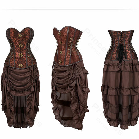 Steampunk Pirate Costume for Women – Cagalli Yulia cosplay Leather Corset Top with Drawstring Skirt Plus Size