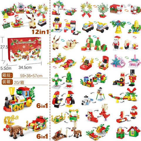 Christmas Advent Calendar Building Block Countdown 24 Days Xmas Christmas Tree Santa Deer Bricks Model Toys For Xmas Kids Gift