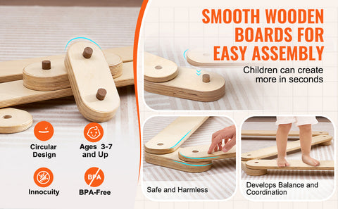 VEVOR Kids Balance Beam Stepping Stones Wooden Balance Boards