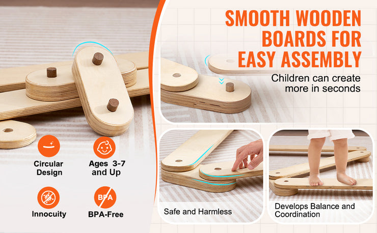 VEVOR Kids Balance Beam Stepping Stones Wooden Balance Boards